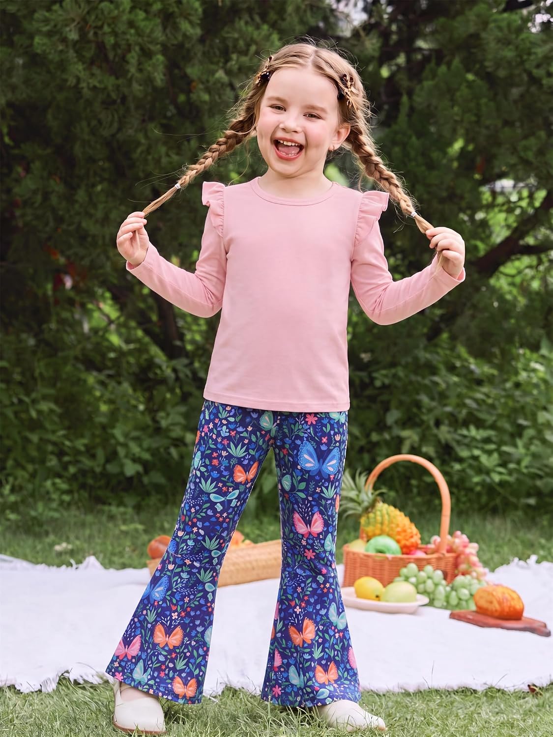 Arshiner Girls 2 Piece Outfits Flare Pants Knit Set Toddler Printed Clothes