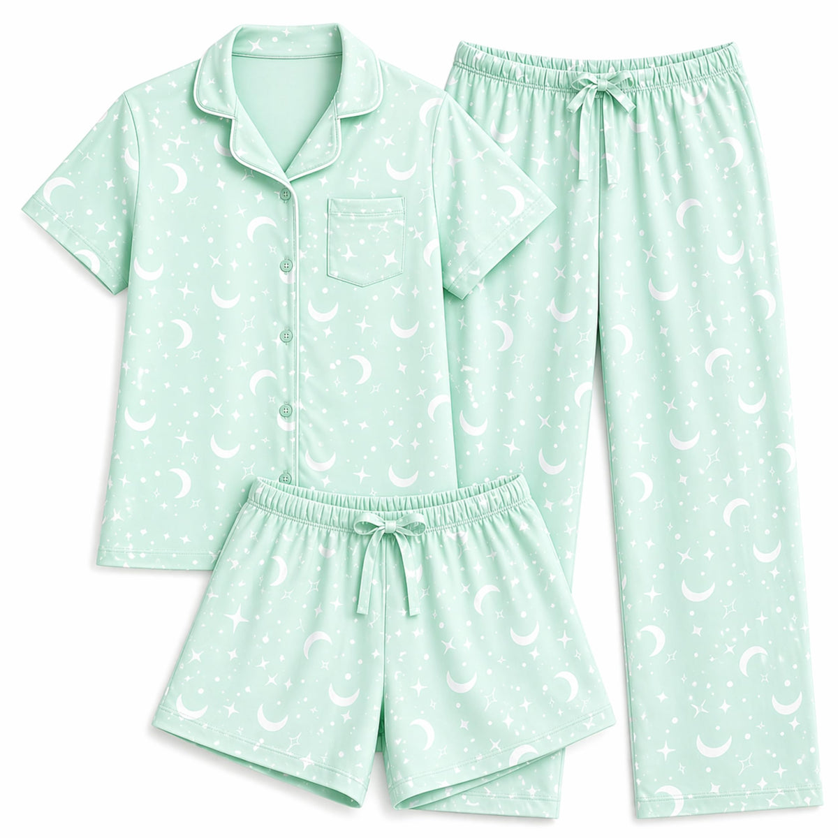 US Angels Girls Pajama Set 3 Piece, Short Sleeve Button Down PJs with Shorts & Pants, Soft Sleepwear Girls & Tweens Size 5-16