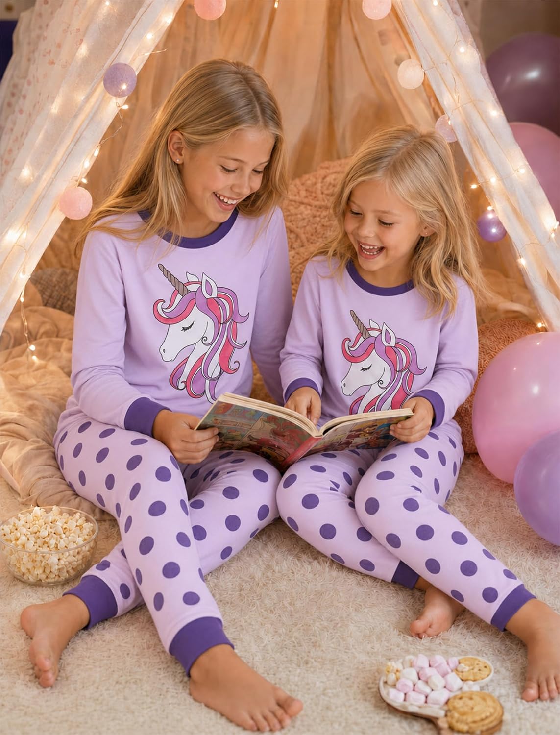 Mikrdoo Girls Pajamas 2 Piece Snug Long Sleeve Pjs Sets 4-14 Years