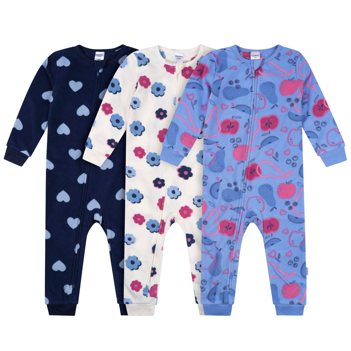 Gerber Baby & Toddler Girls Loose Fit Fleece Footless Pajamas 3-Pack