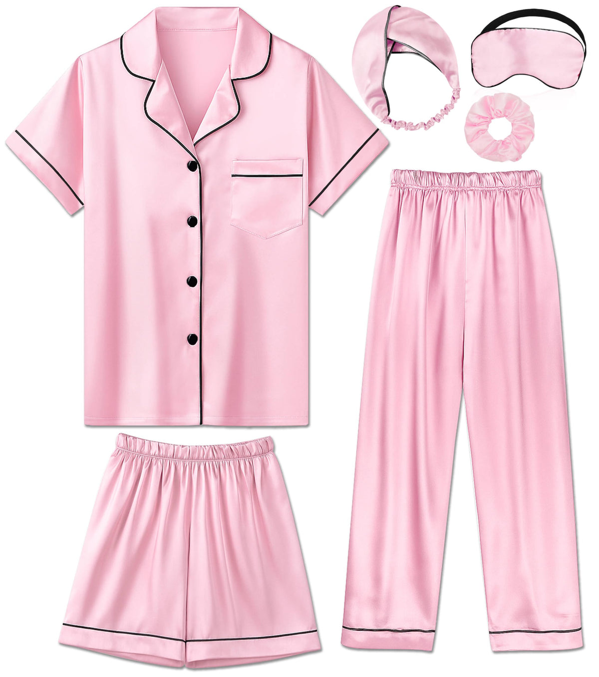 Silk Pajamas for Girls Satin Pajama Kids 3Pcs Short Sleeve Pjs Set