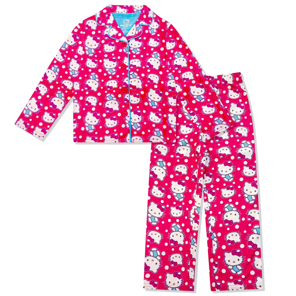 Hello Kitty Girls Pajama Set - 2 Piece Cozy Girls Pjs Button Down Long Sleeve & Pants For Kids - Official Product