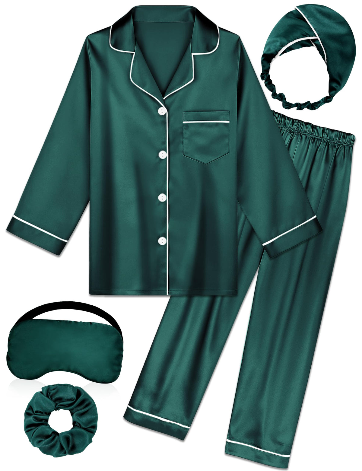 Kids Silk Pajamas Girls Satin Pajama Set Button Down Pjs Set 5-12Y