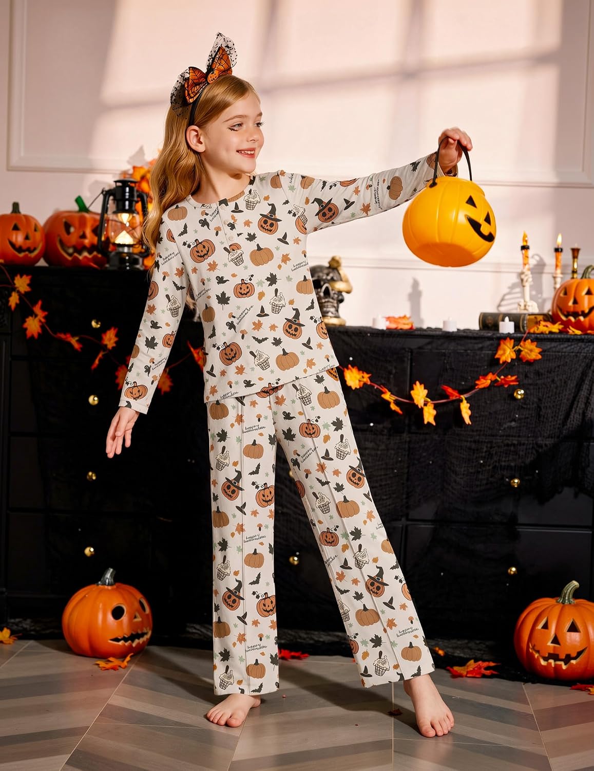 Arshiner Girls Pajamas Long Sleeve Sleepwear Comfy Henley Neck Pjs Set