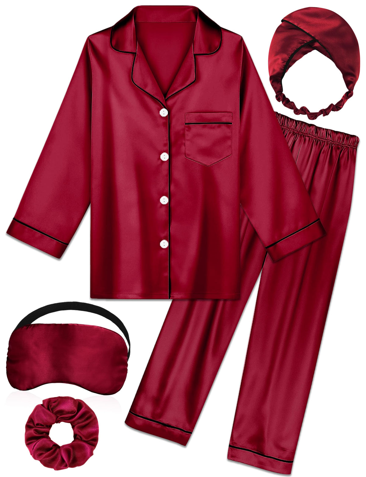 Kids Silk Pajamas Girls Satin Pajama Set Button Down Pjs Set 5-12Y