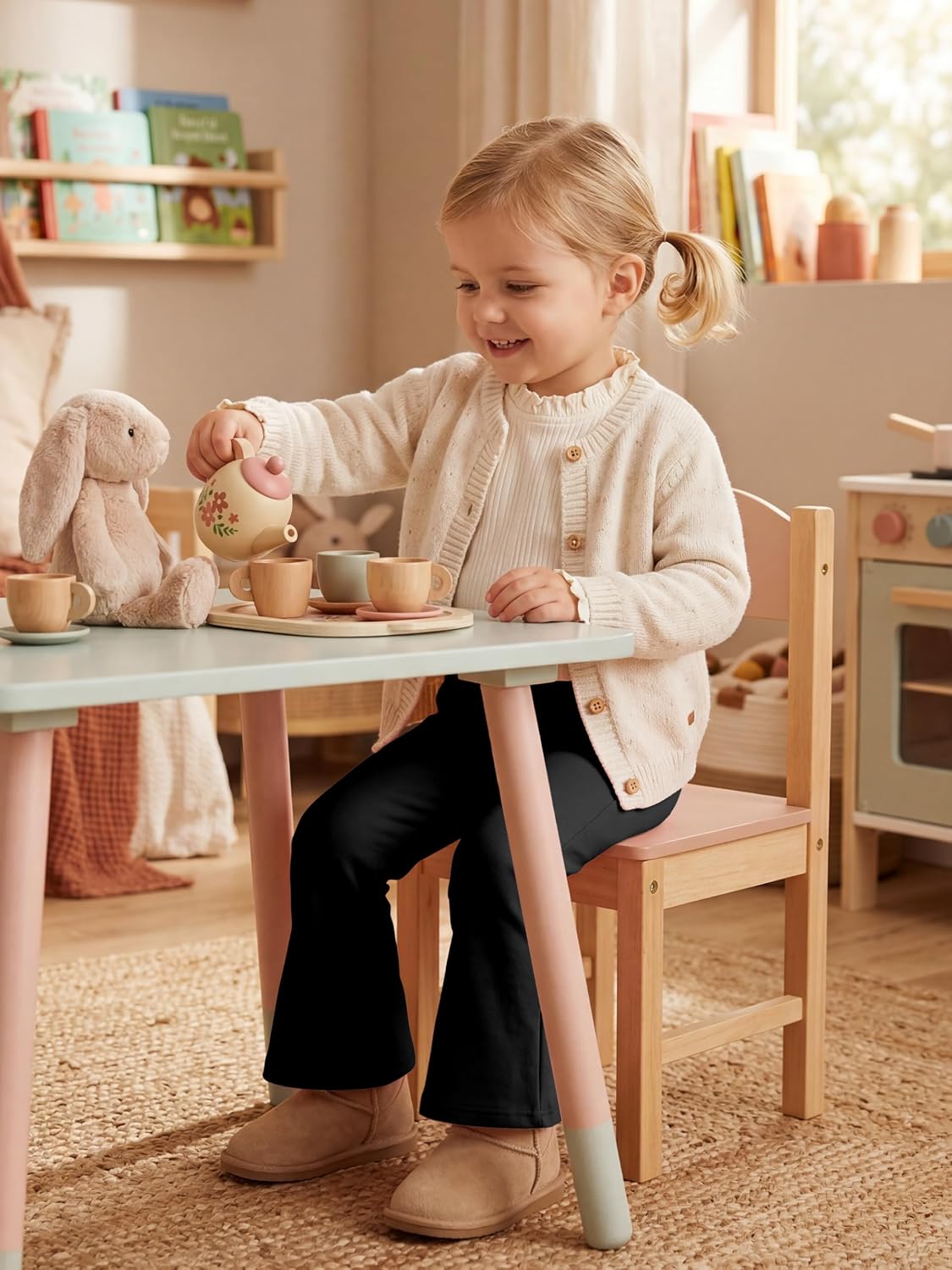 Poroka 3 Pack Toddler Girls Flare Pants Cotton Soft Flare Leggings Pants