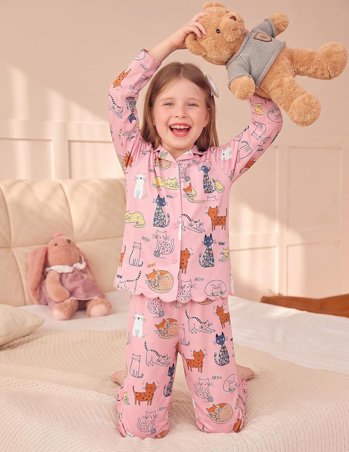Arshiner Girls Pajamas Long Sleeve Sleepwear Cute Printed Button Down Pjs