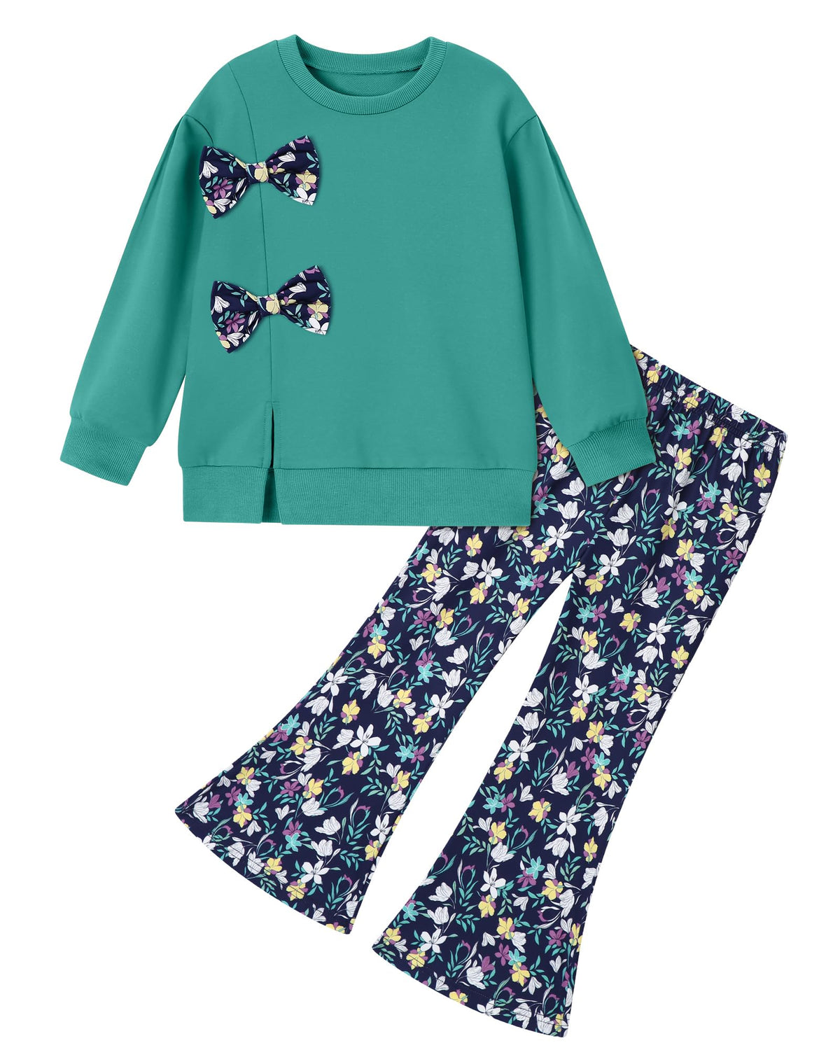 SANMIO Toddler Girls Clothes Fall Long Sleeve Top Floral Flare Pants 2Pcs