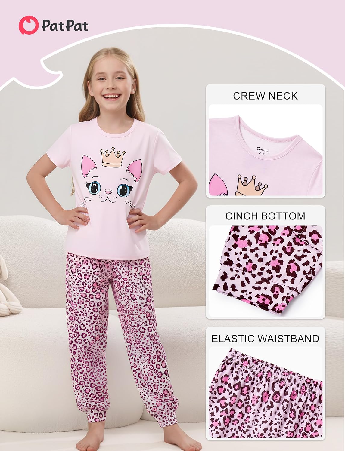 PATPAT Girls Pajamas Set Kids 2 Piece Sleepwear Comfortable PJs 5-12 Years