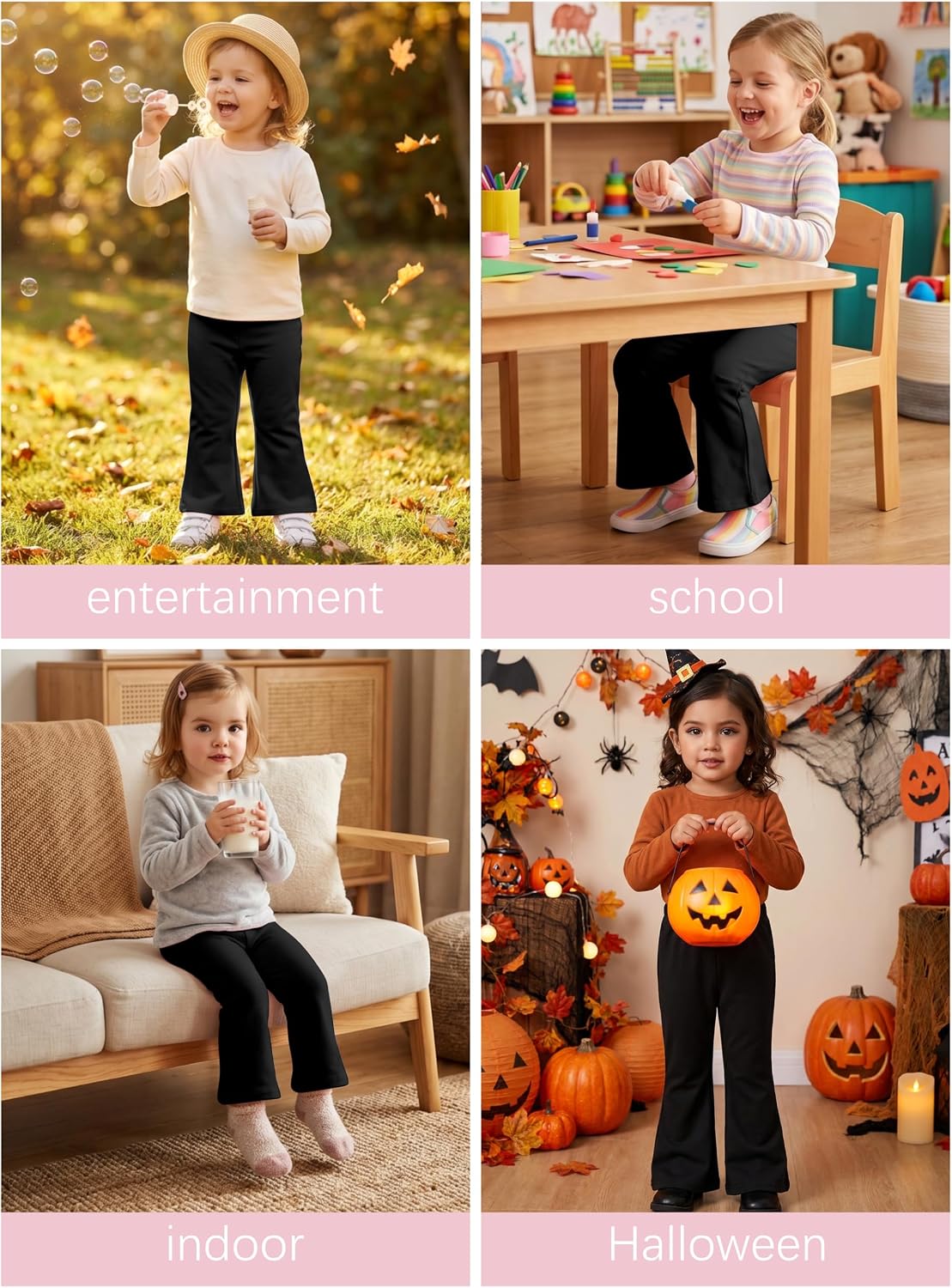 Poroka 3 Pack Toddler Girls Flare Pants Cotton Soft Flare Leggings Pants