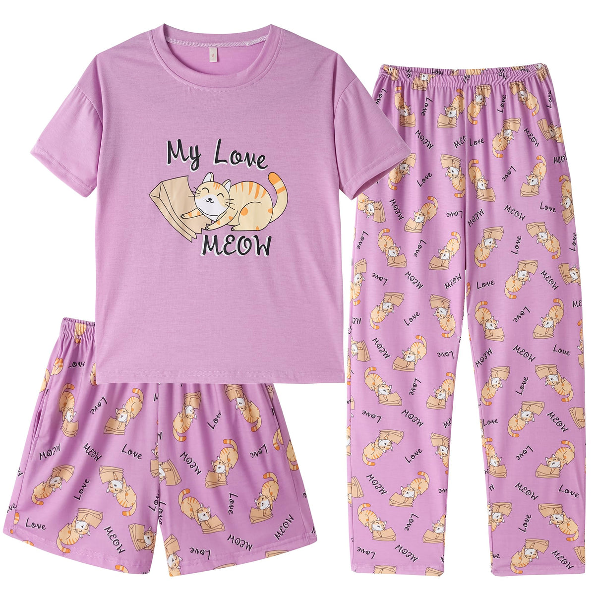 Hupohoi Girls Pajama Sets Summer Short Sleeve With Shorts & Pants Sleepwear