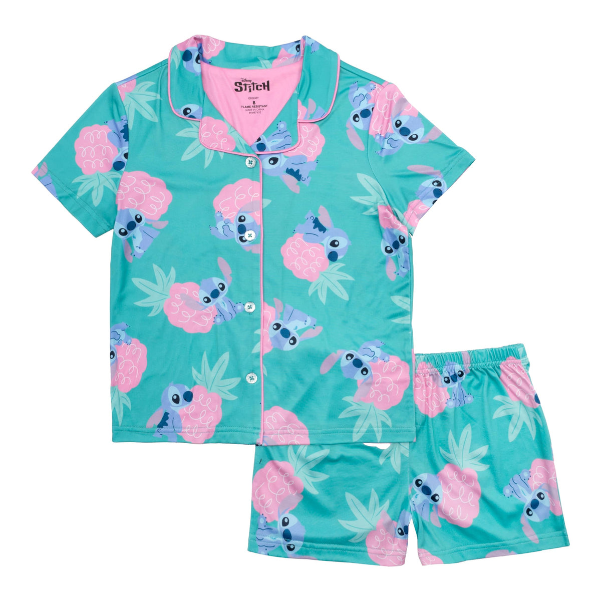 Disney girls 2-piece Loose-fit Button Down Matching Pajama Set, Soft & Cute for Kids