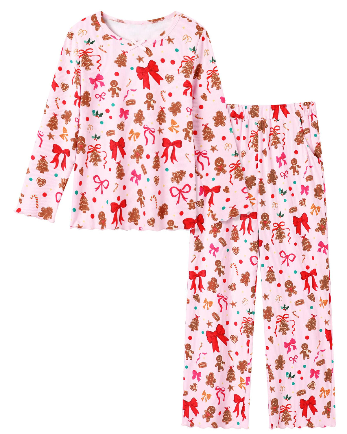 CARETOO Girls Pajama Set 2pc Soft Stretch Ribbed Kids Loungewear Pjs 5-14Y