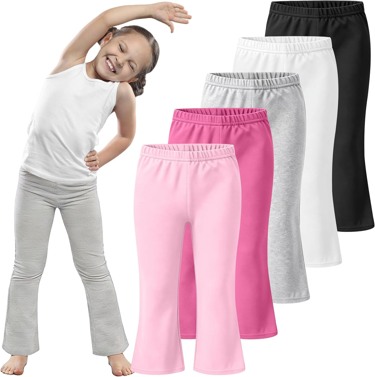 FEQO 5 Pack Toddler Girls Flare Pants Cotton Leggings Bell Bottoms, 18M-5T