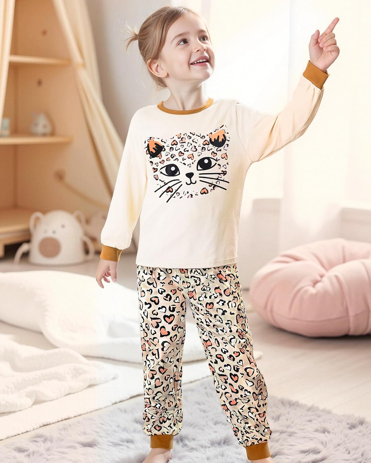 CARETOO Girls Pajamas Kids Cotton Pajama Sets 2-Piece Long Sleeve Pjs Comfy Girls Sleepwear for 4-12 Years