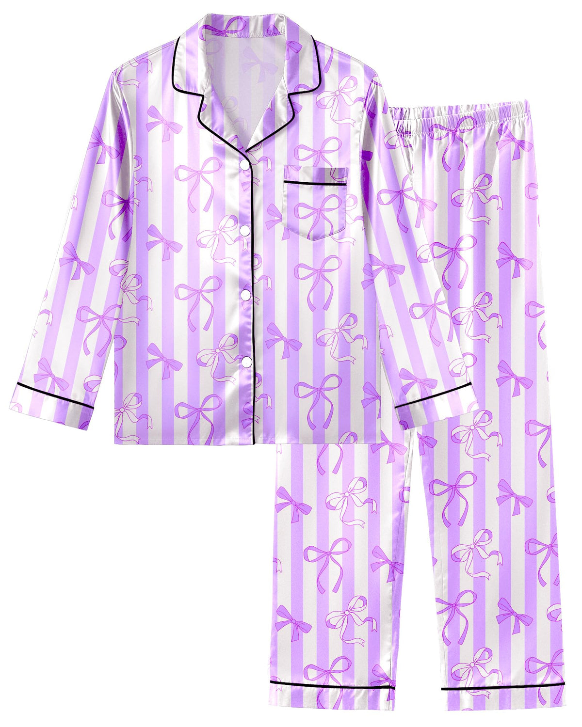 Sylfairy Girls Pajamas Silk PJS Set Satin Sleepwear Long Sleeve Jammies for Kids Button-Down Nightwear Loungewear 3-16 Years