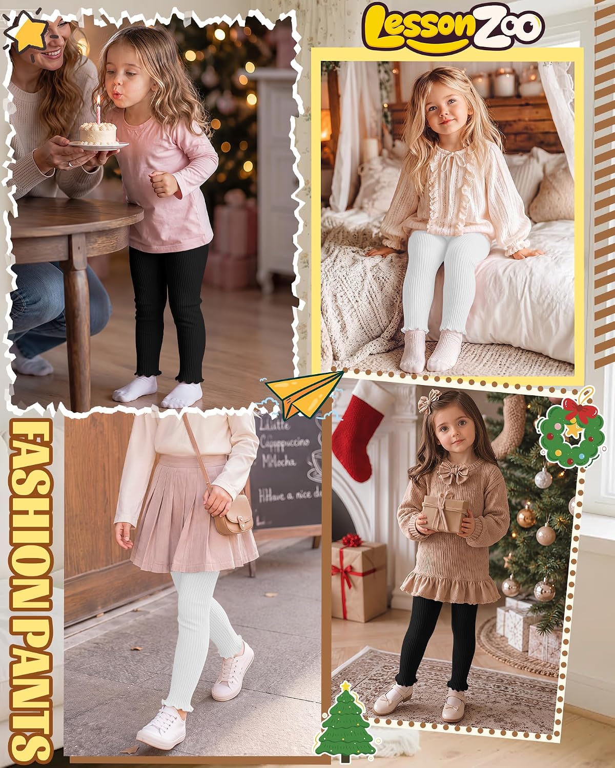 2 Pack Girl's Ribbed Knit Leggings Ruffle Tights