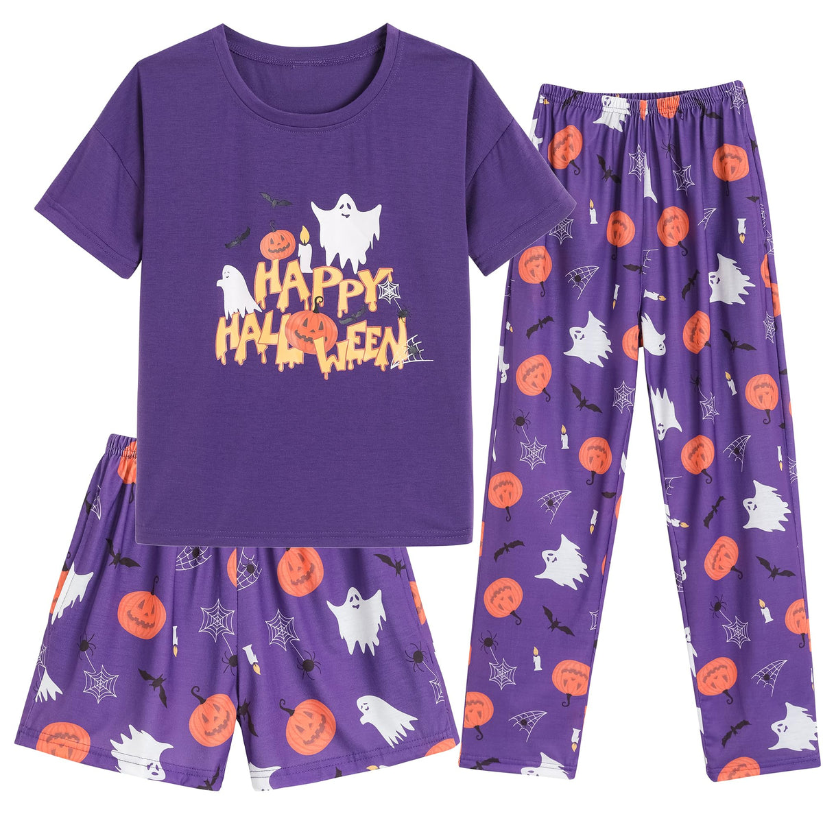 Hupohoi Girls Pajama Sets Summer Short Sleeve With Shorts & Pants Sleepwear