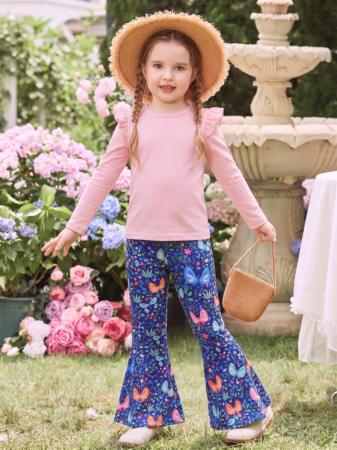 Arshiner Girls 2 Piece Outfits Flare Pants Knit Set Toddler Printed Clothes