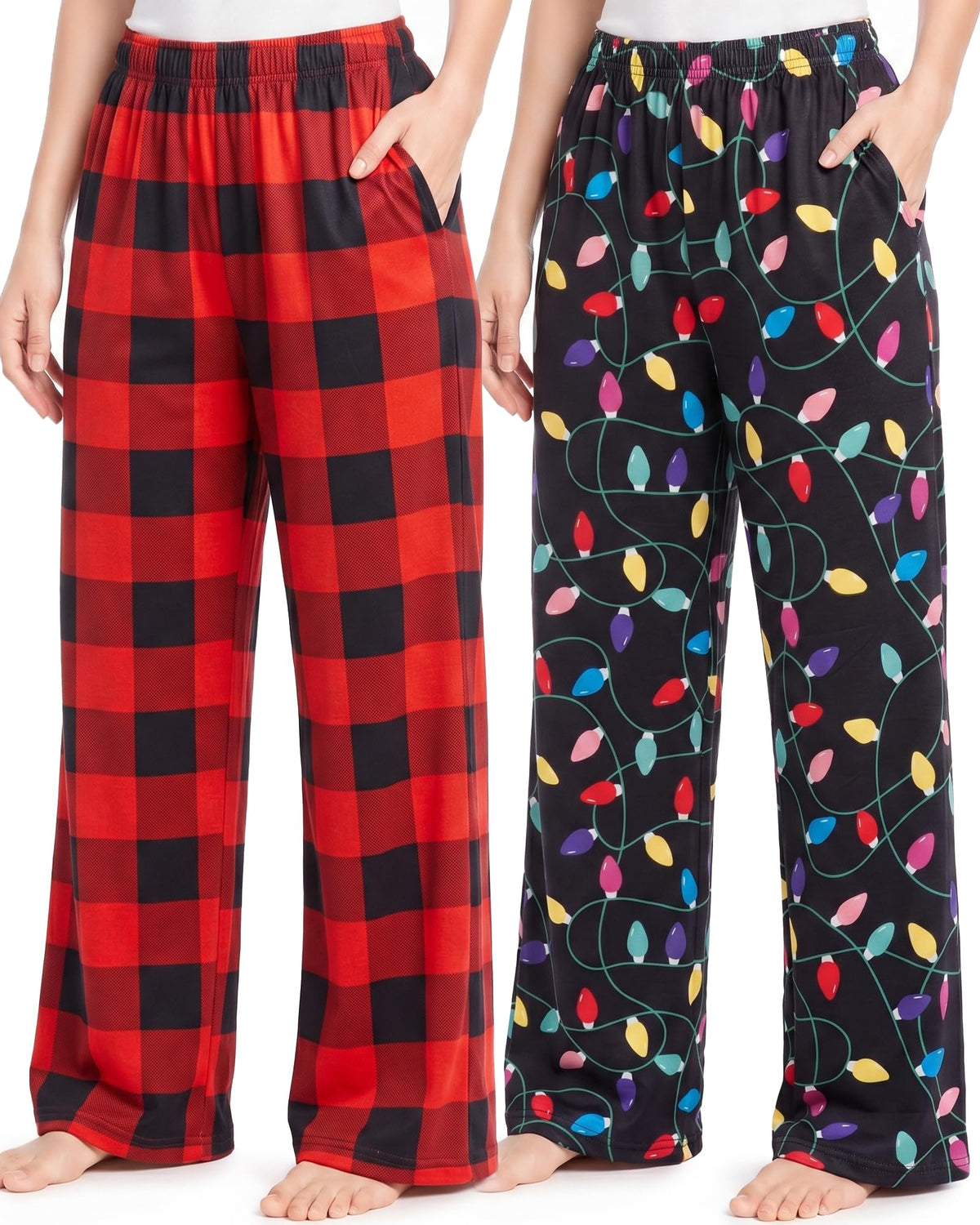 HONGTEYA Girls Christmas Pants with Pockets Soft Long Plaid Bottom