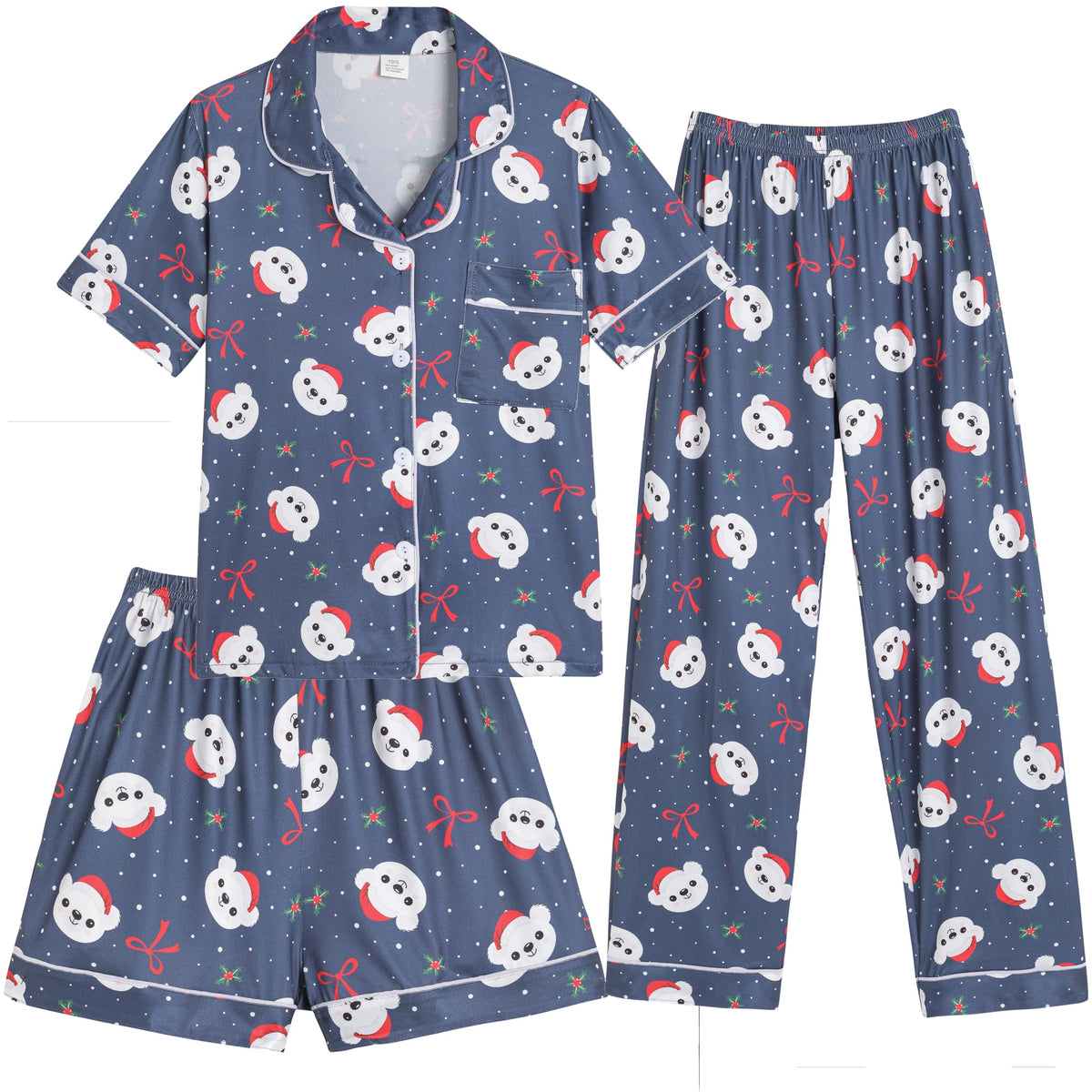 Hupohoi Girls Pajamas 3 Piece Button Down Sleepwear Outfit with Pockets PJS