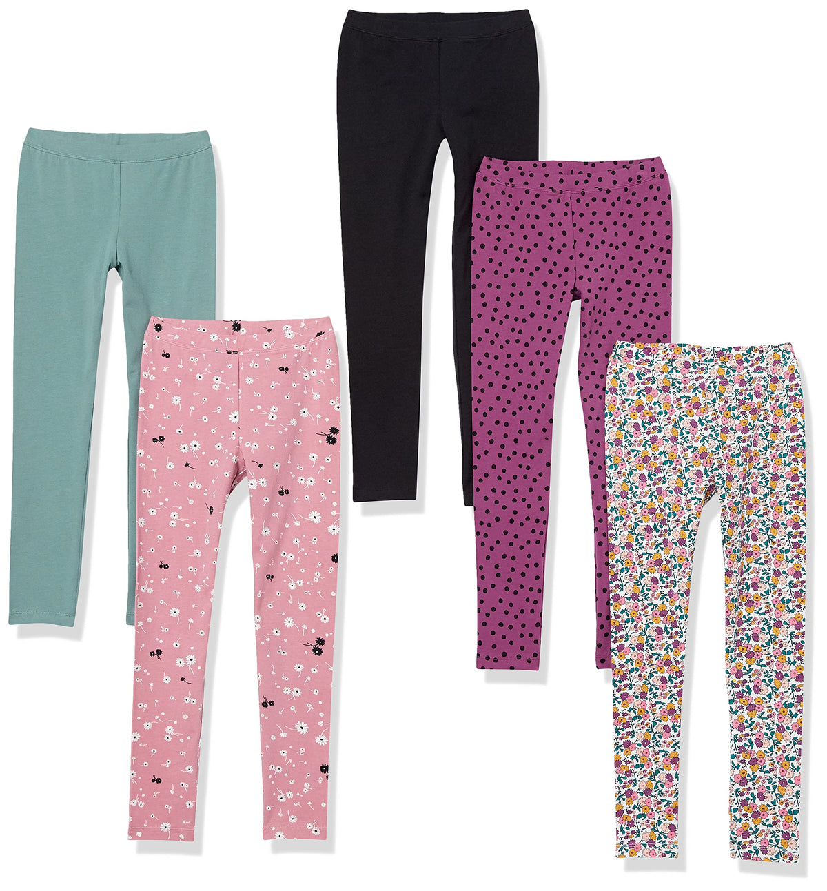 Amazon Essentials Girls' Cotton Stretch Leggings, Multipacks