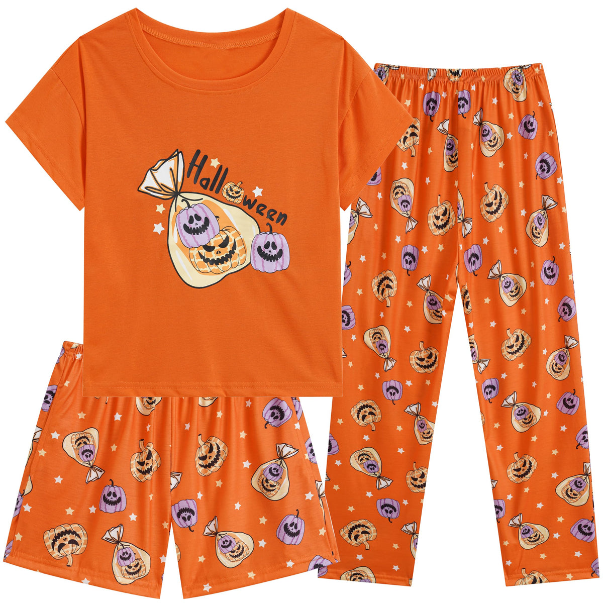 Hupohoi Girls Pajama Sets Summer Short Sleeve With Shorts & Pants Sleepwear