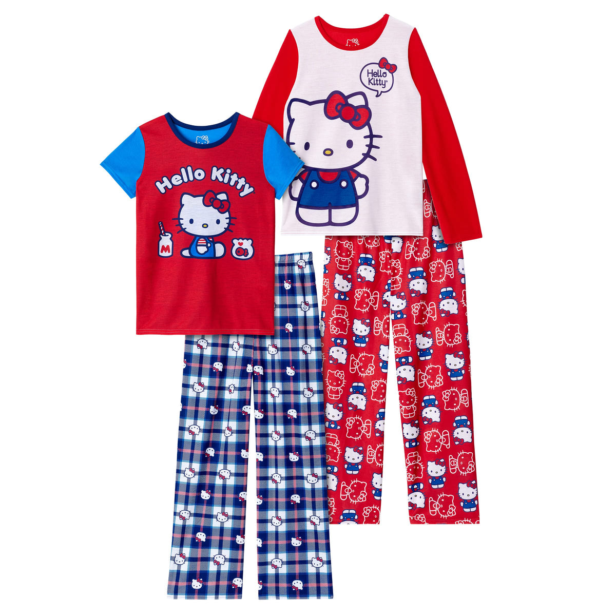 Hello Kitty Girls Pajama Pants and Sleep Shirt Sets 4 Piece PJ Top and Bottom Sleepwear Set for Girls Pajamas for Kids