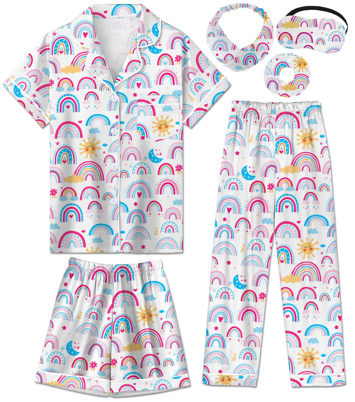 Silk Pajamas for Girls Satin Pajama Kids 3Pcs Short Sleeve Pjs Set