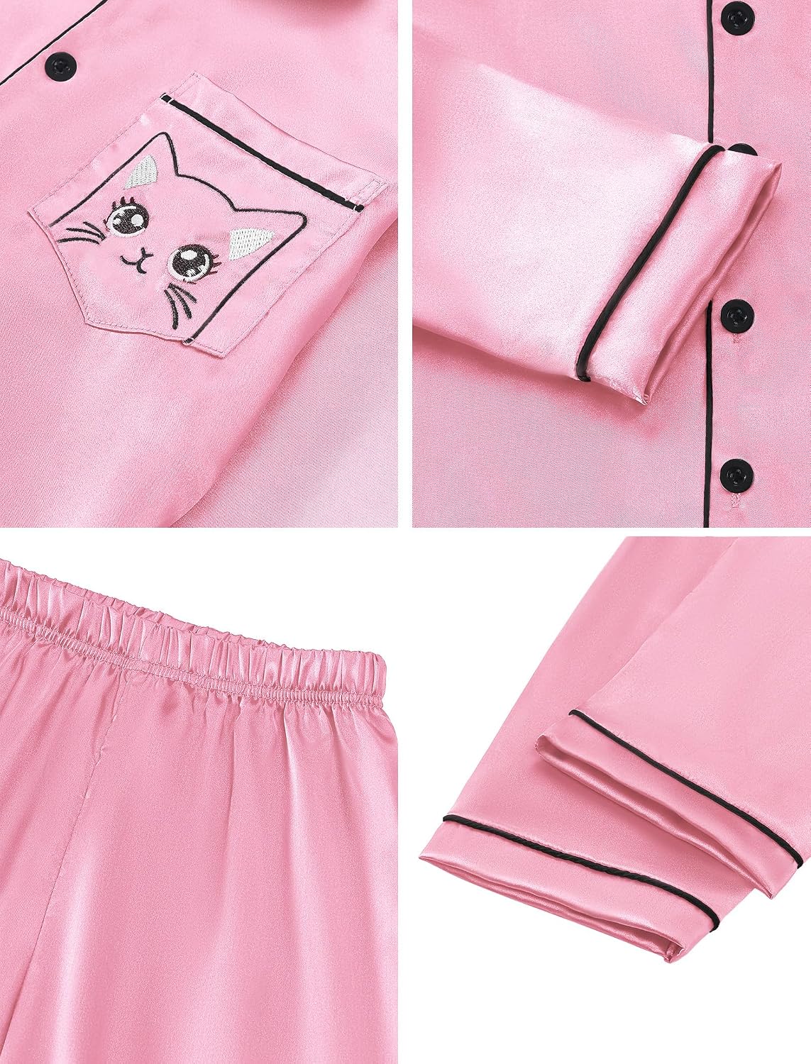 Mikrdoo Girls Silk Pajamas 2 Piece PJs Sets Kids Satin Slpeepwear 3-14Y