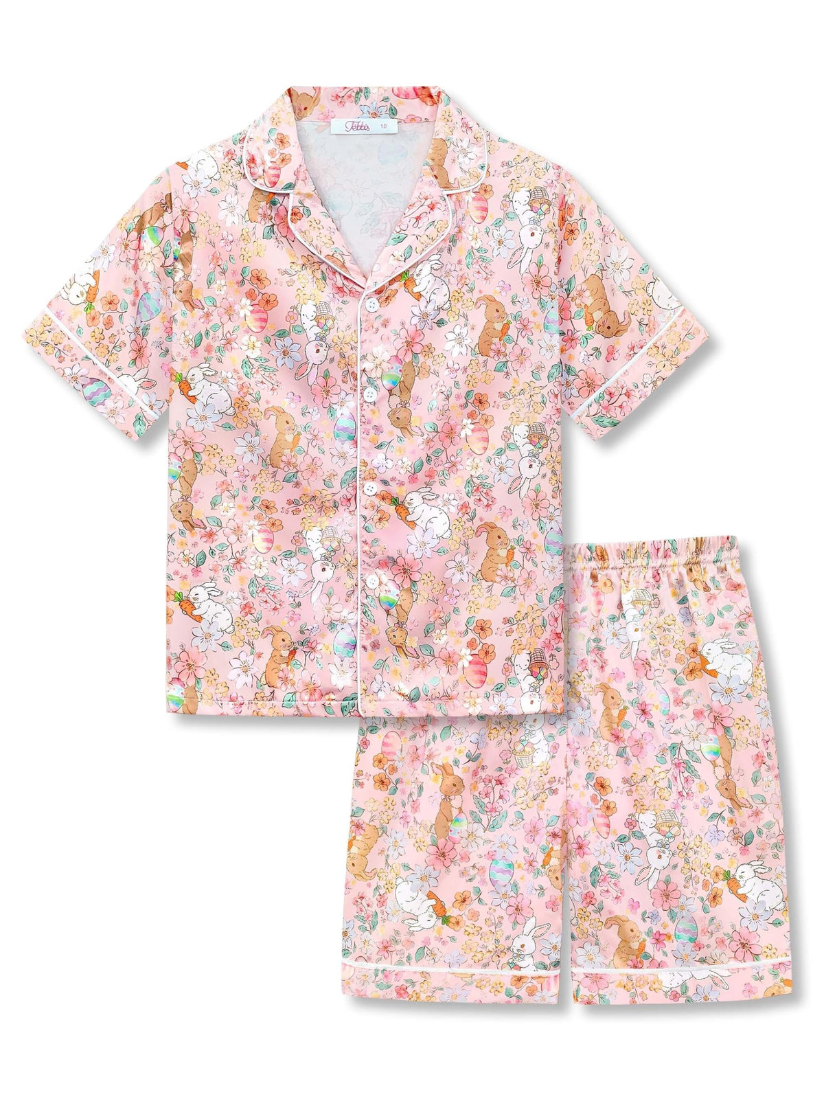 Tebbis Girls Silky Satin Pajamas Short Sleeve Button-Up Set Size 6/7-16