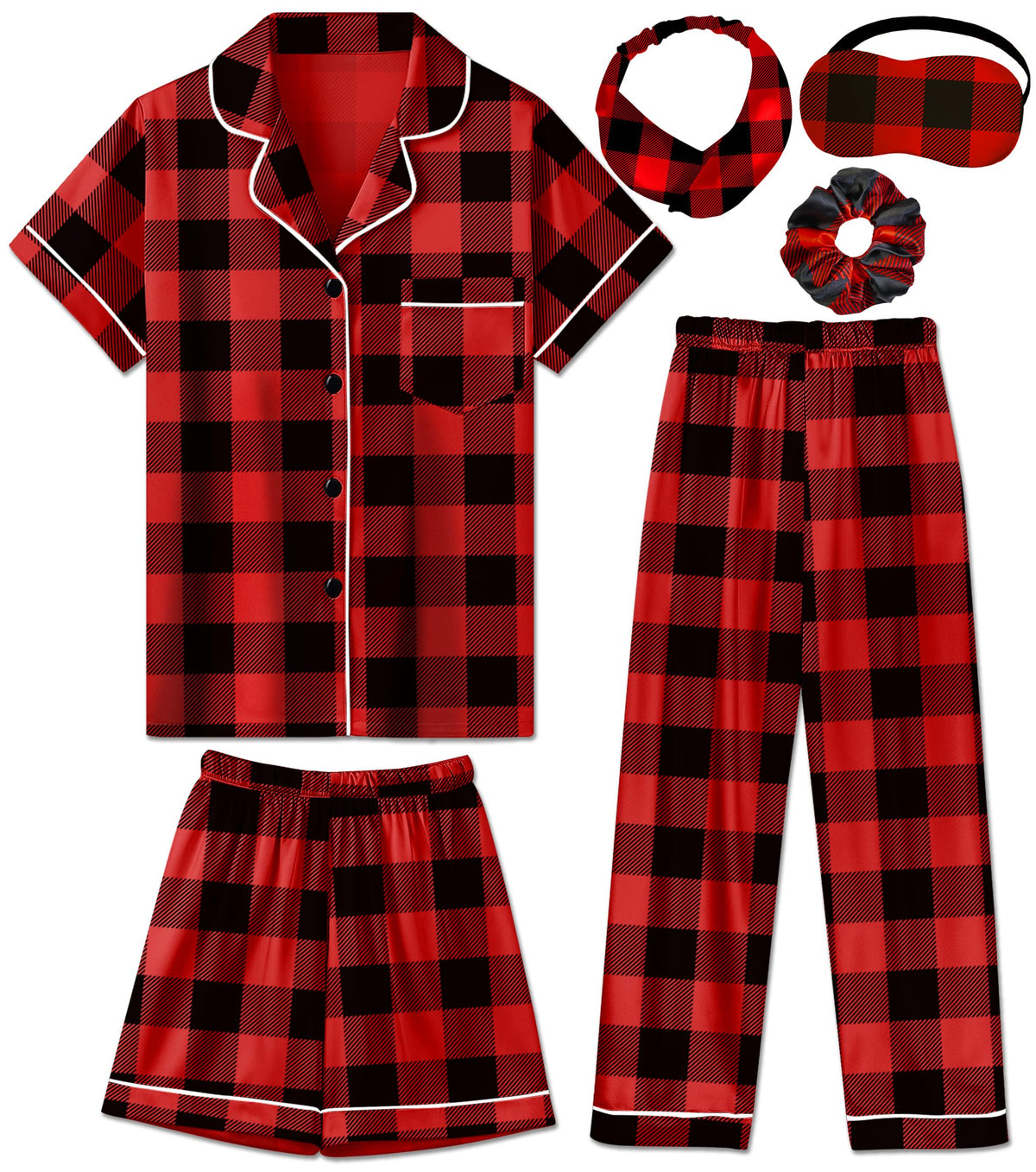 Silk Pajamas for Girls Satin Pajama Kids 3Pcs Short Sleeve Pjs Set