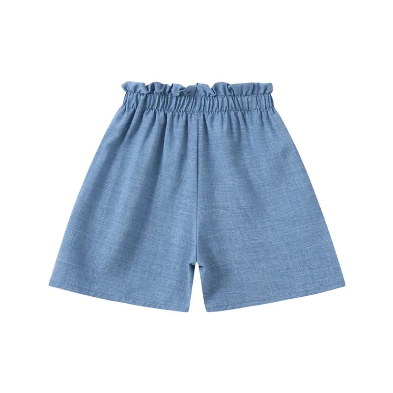 Girls' 4-Piece Casual High-Waist Bubble Waist Shorts, Kids Clothing Girls 4-12 Years Elastic Breathable Loose Wide-Leg Solid Color Everyday Versatile Clothes