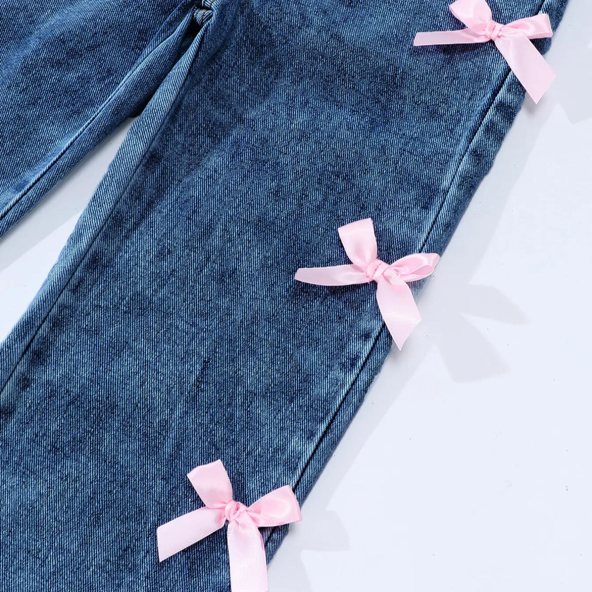 Cute Bow Wide Leg Jeans for Girls, Comfortable Casual Denim Jeans, Perfect for Daily Wear and Outings, Loose Pants