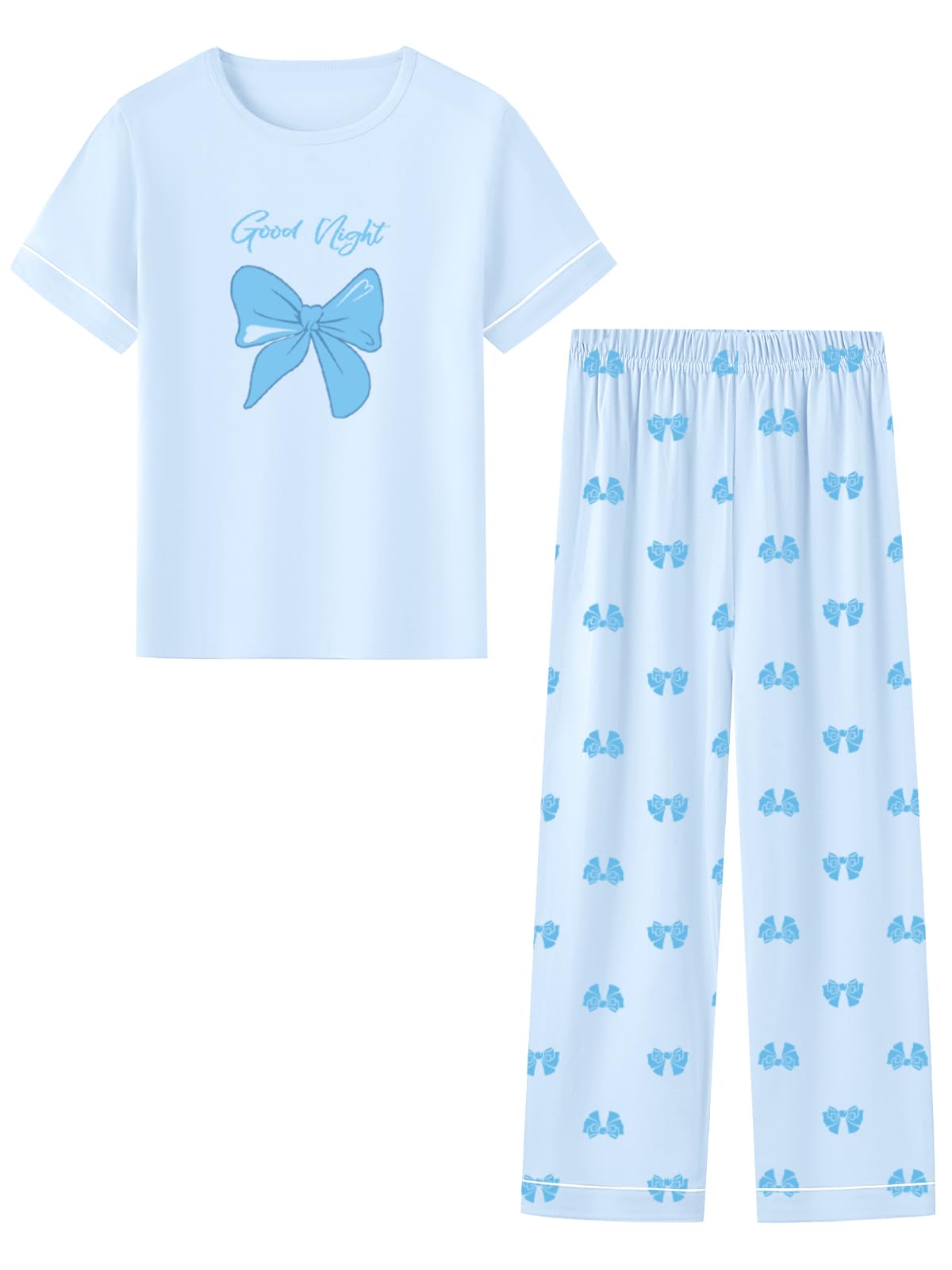 Umeyda Girls Pajamas 2PCS Short Sleeve Top & Pants 100% Cotton Pjs Sets Loungewear for Kids Age 5-14 Years