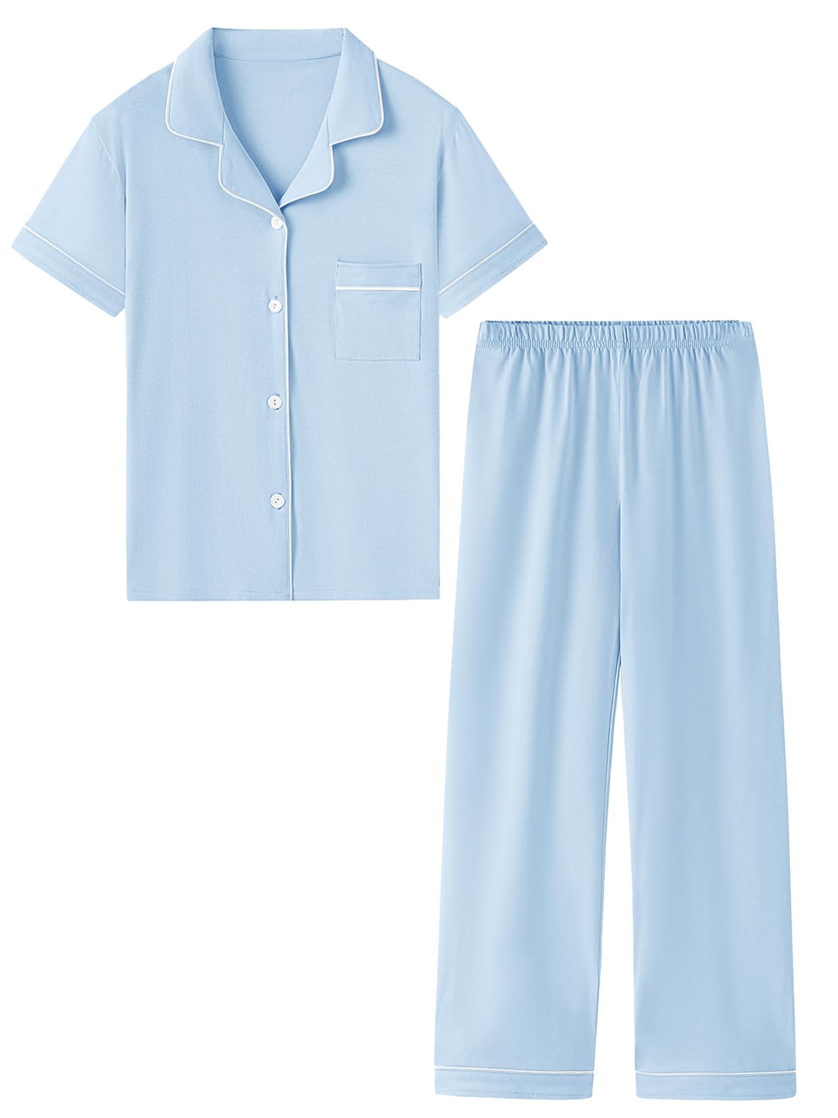 QZH.DUAO Girls Cotton Short Sleeves and Long Pants Pajama Set, 5-14 Years