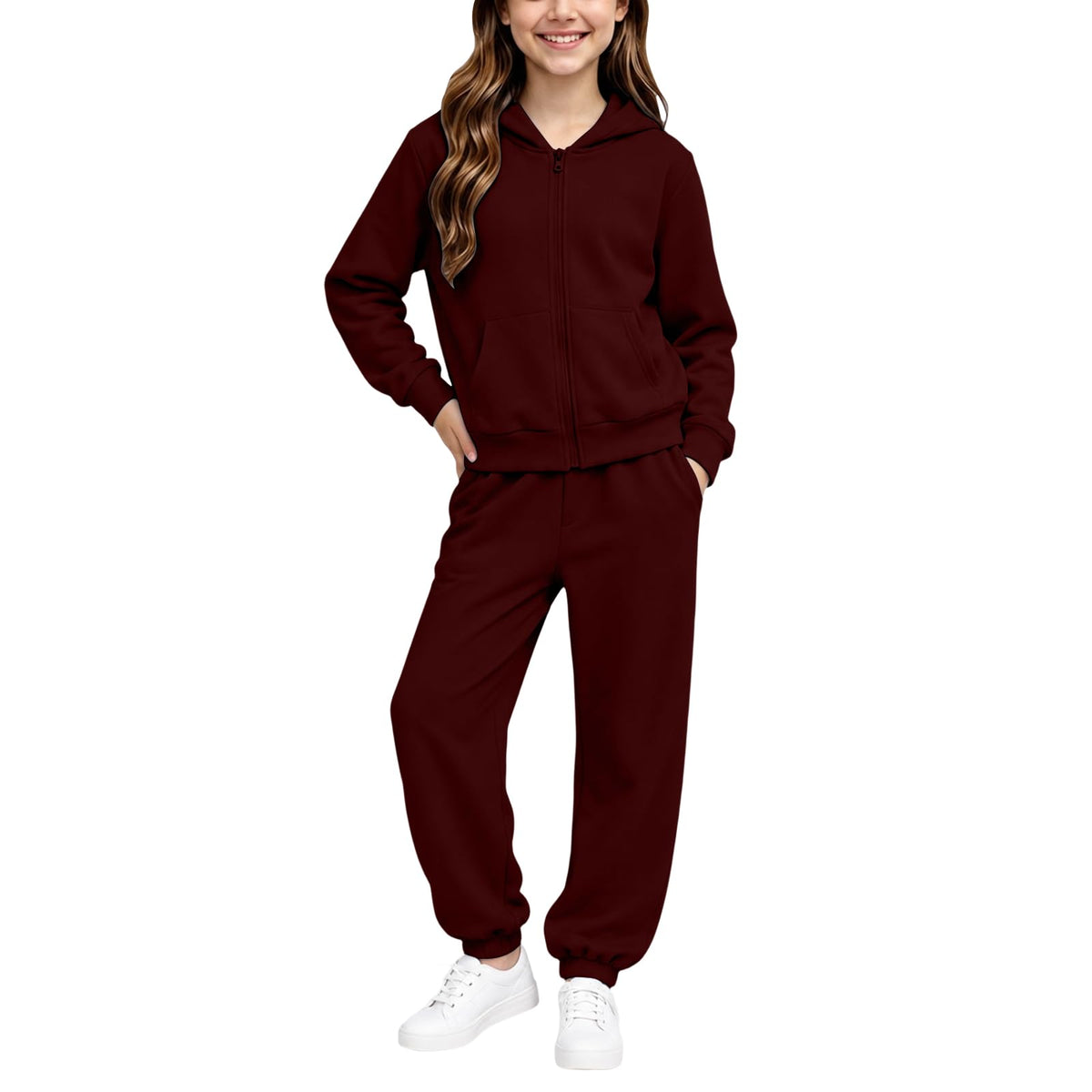 Girls Sweatsuit Fall Winter Kid Zip up Hoodie and Sweatpants Set 2-14 Years