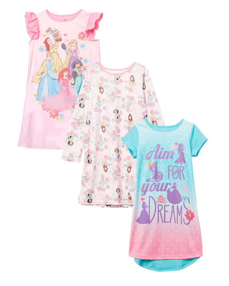 Disney Girls' 3-pack Nightgowns, Comfortable Sleepwear Gowns