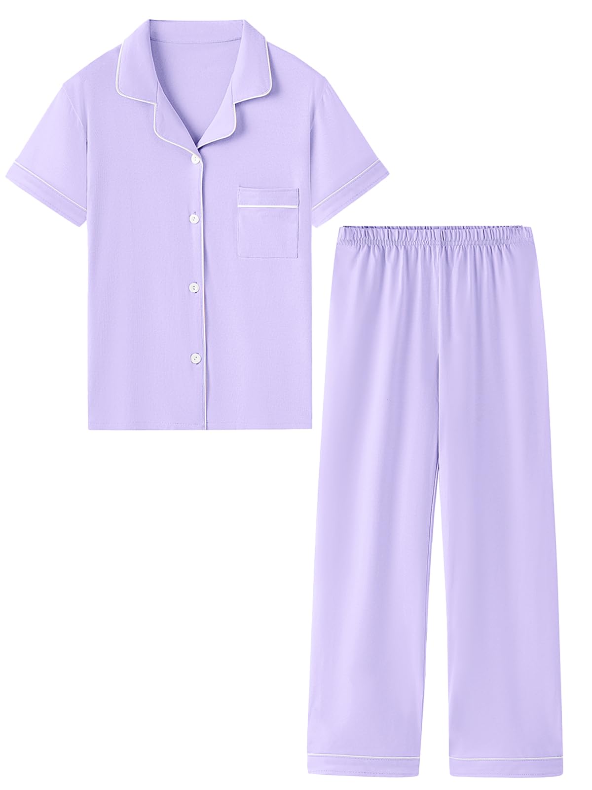 QZH.DUAO Girls Cotton Short Sleeves and Long Pants Pajama Set, 5-14 Years
