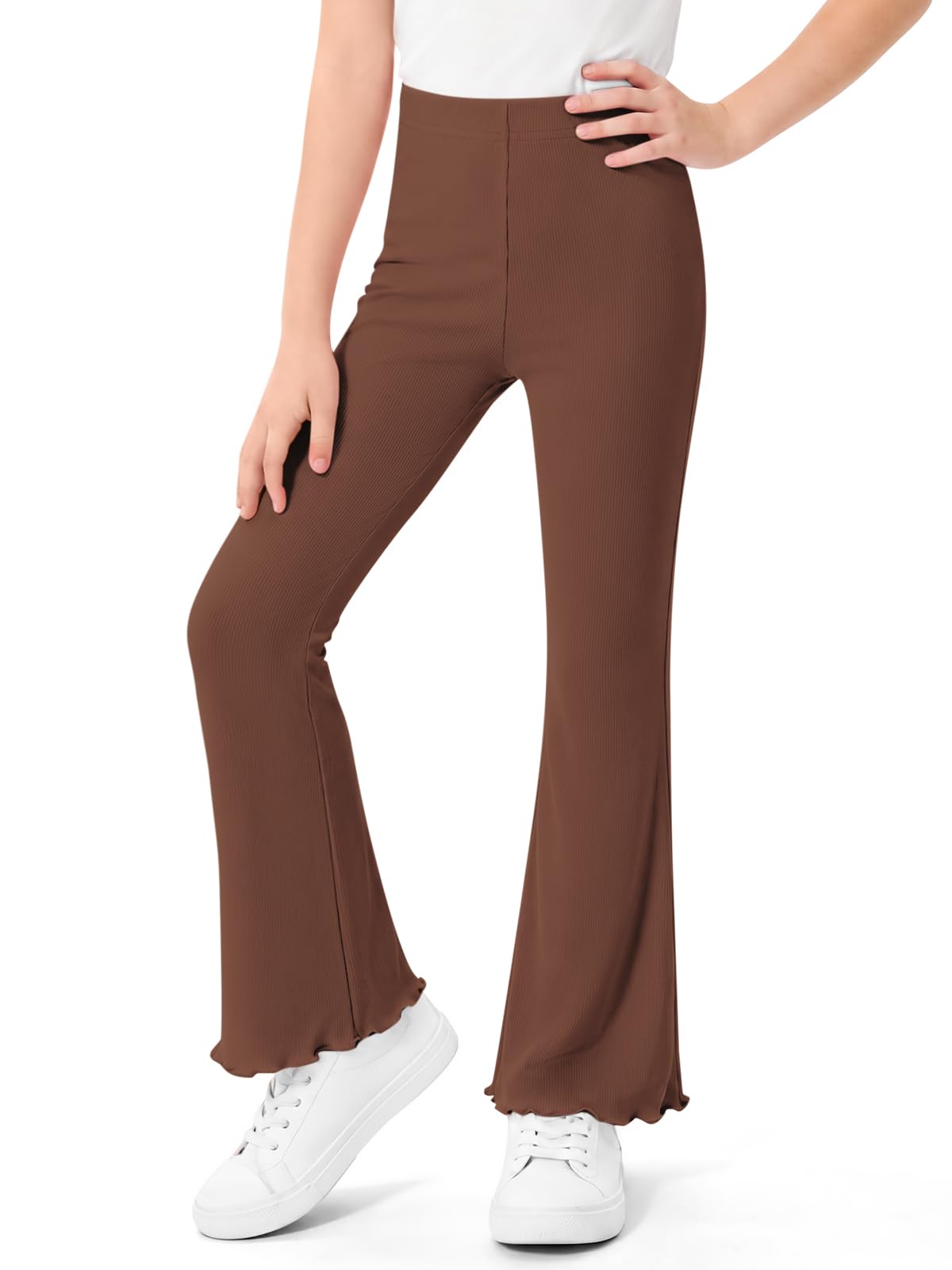 Haloumoning Girls Ribbed Knit Flare Leggings High Waist Bell Bottoms