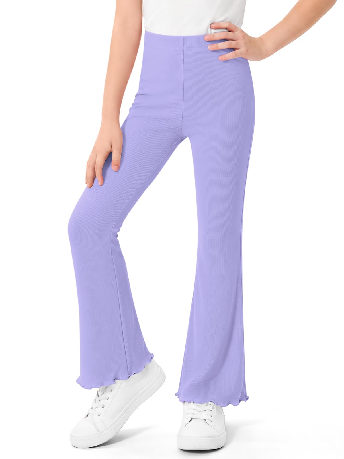 Haloumoning Girls Ribbed Knit Flare Leggings High Waist Bell Bottoms