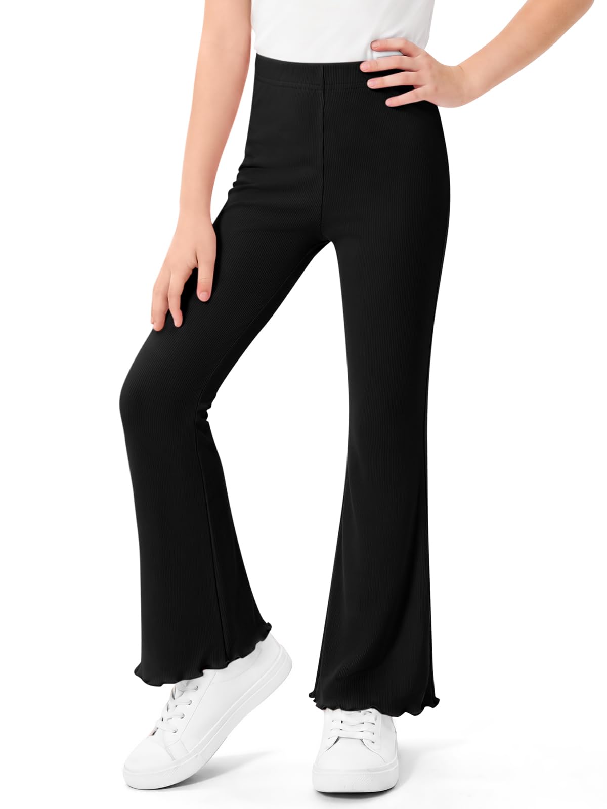 Haloumoning Girls Ribbed Knit Flare Leggings High Waist Bell Bottoms
