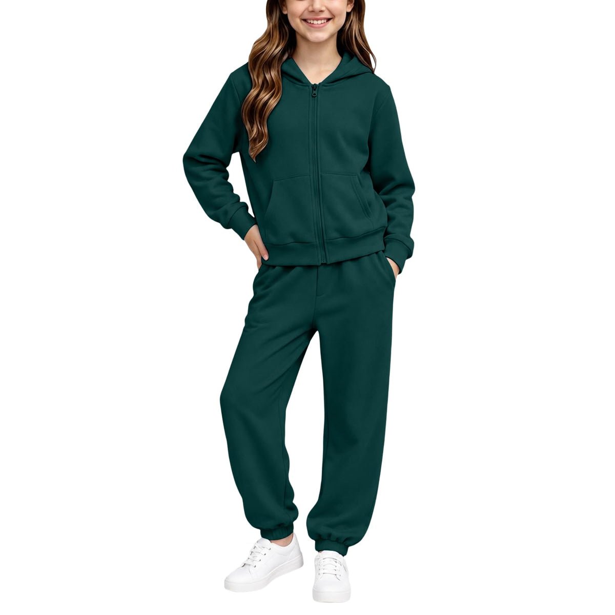 Girls Sweatsuit Fall Winter Kid Zip up Hoodie and Sweatpants Set 2-14 Years