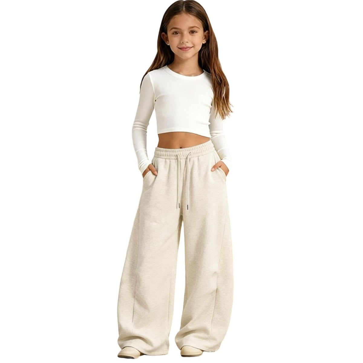 Girls Sweatpants Baggy Barrel Wide Leg Pants Drawstring Open Bottom Casual Sweat Trousers with Pockets 5-15 Years