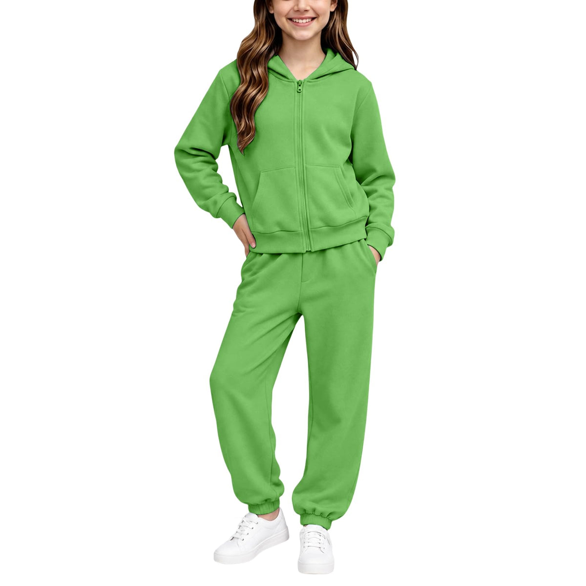 Girls Sweatsuit Fall Winter Kid Zip up Hoodie and Sweatpants Set 2-14 Years