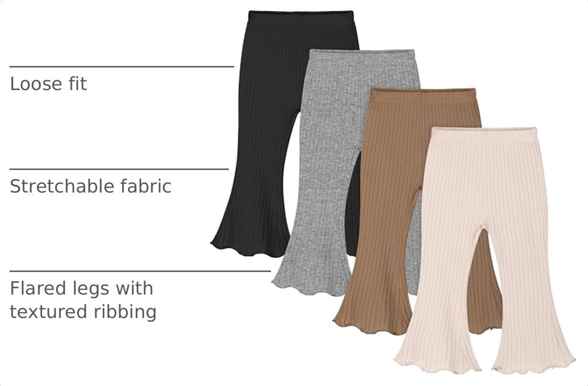 Resinta 4 Packs Baby Girl Flare Pants Cotton Solid Ribbed Bell Bottoms