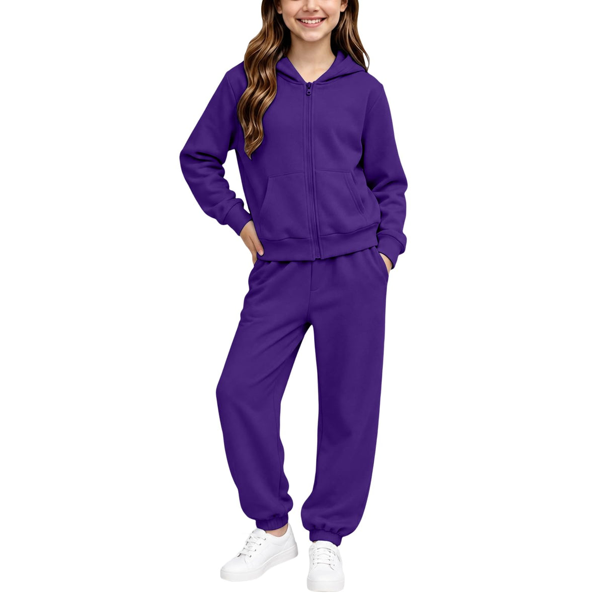 Girls Sweatsuit Fall Winter Kid Zip up Hoodie and Sweatpants Set 2-14 Years