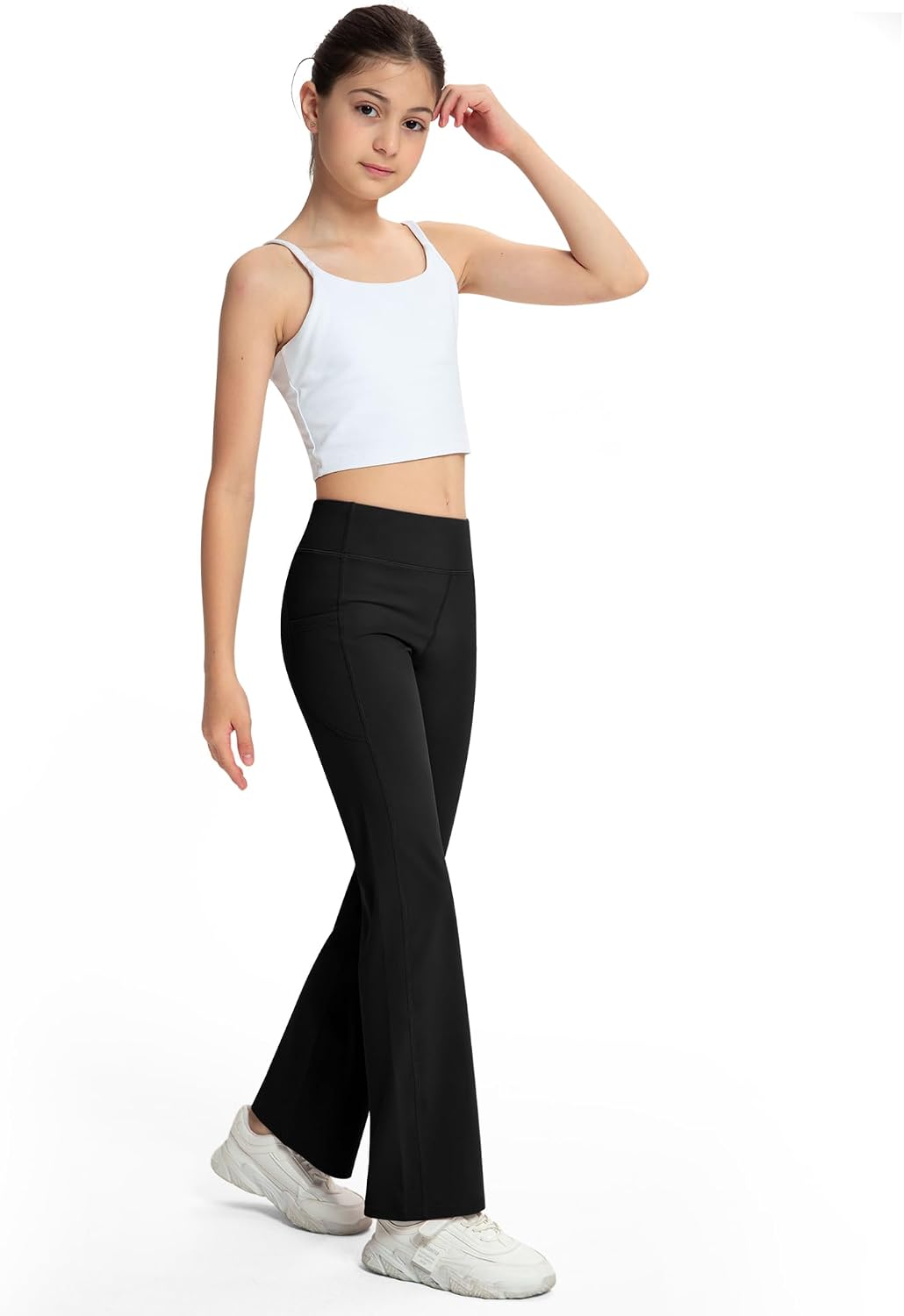 NORMOV Girls Flare Yoga Pants with Pockets,Bell Bottom Wide Leg Athletic Leggings for Teen Kids5-15 Years Old