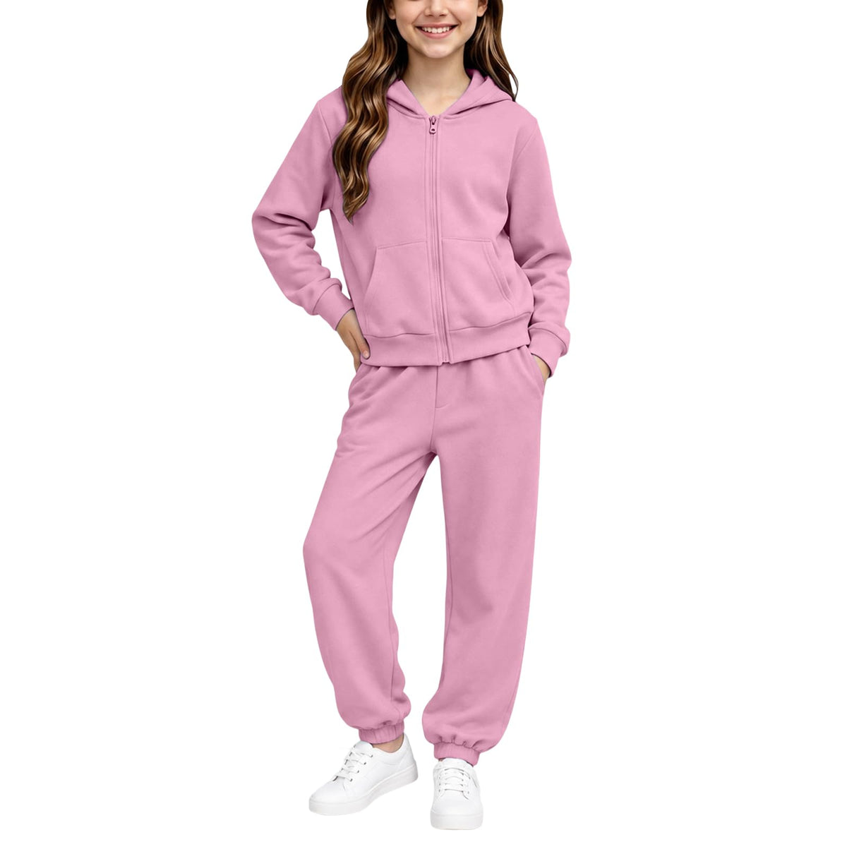Girls Sweatsuit Fall Winter Kid Zip up Hoodie and Sweatpants Set 2-14 Years