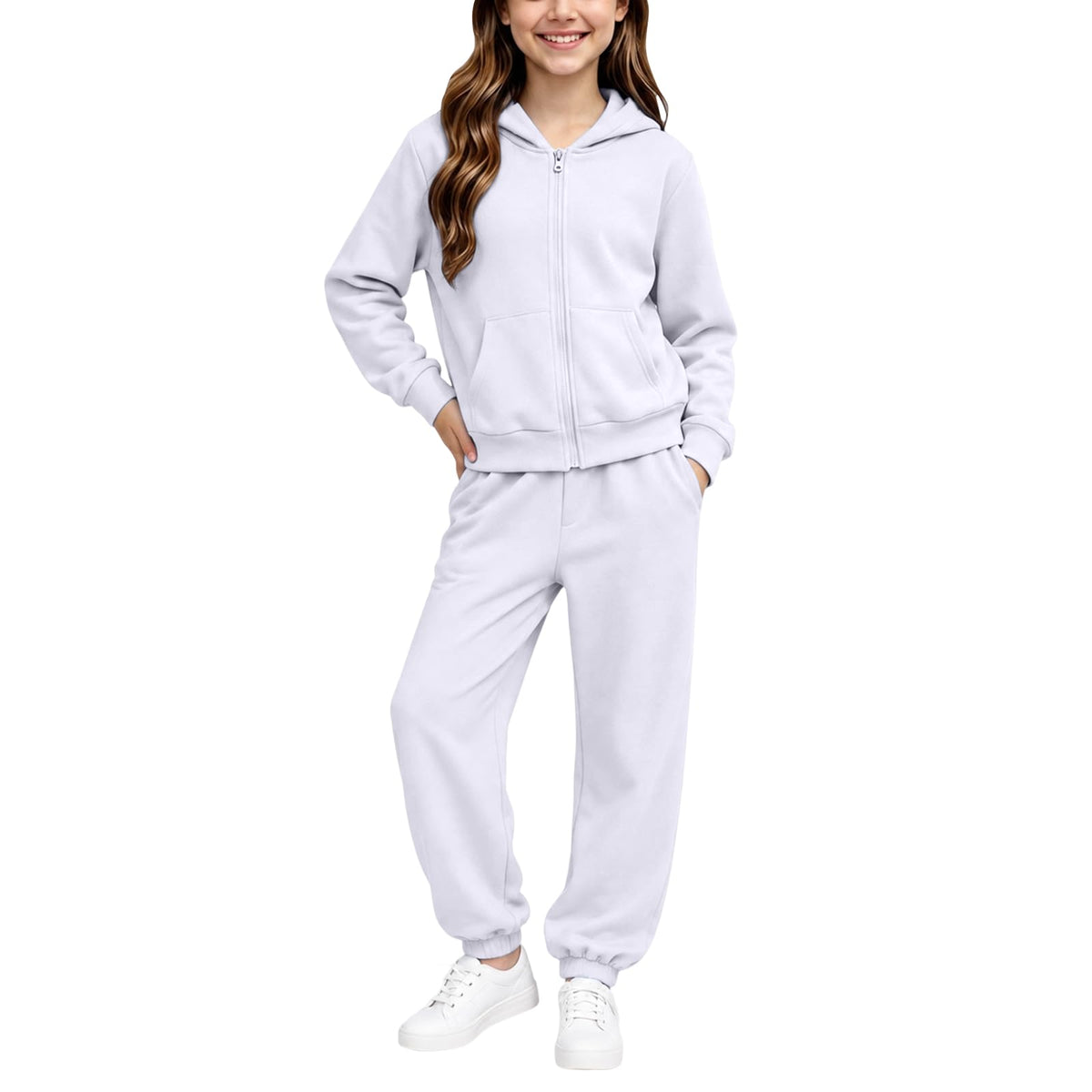 Girls Sweatsuit Fall Winter Kid Zip up Hoodie and Sweatpants Set 2-14 Years